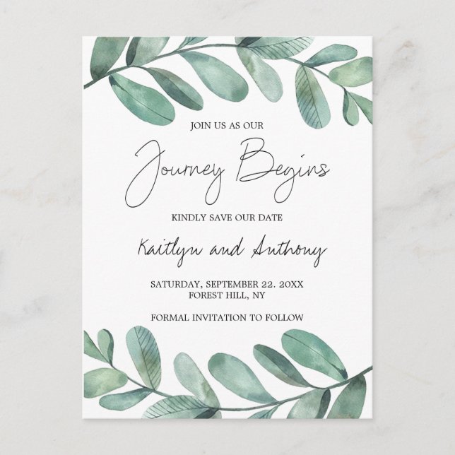 Botanical Watercolor Greenery Eucalyptus Announcem Announcement Postcard (Front)
