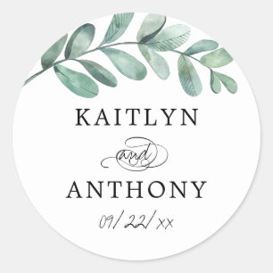 Botanical Watercolor Greenery Eucalyptus Classic Round Sticker