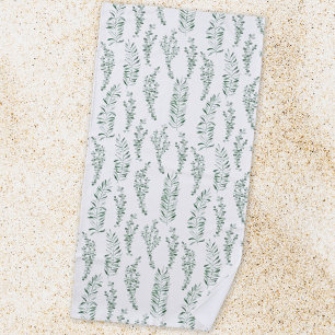 Botanical Watercolor Greenery Leaves Beach Towel