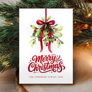 Botanical Watercolor Greenery Merry Christmas Holiday Card