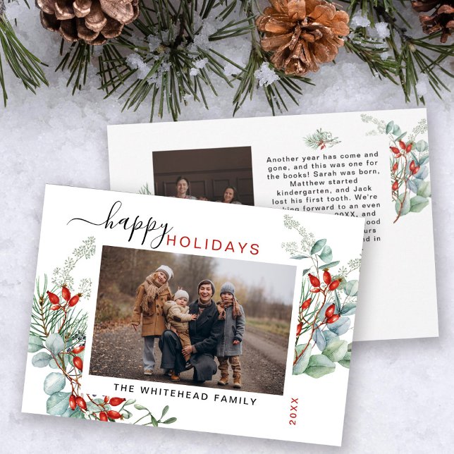 Botanical Watercolor Greenery Photo Holiday Card (Creator Uploaded)