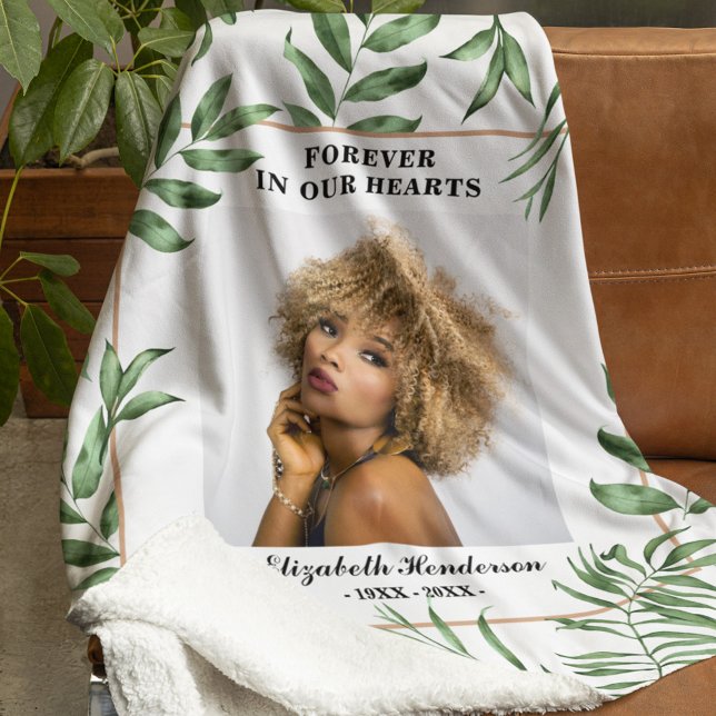 Botanical Watercolor Greenery Photo Mermorial Fleece Blanket (Creator Uploaded)
