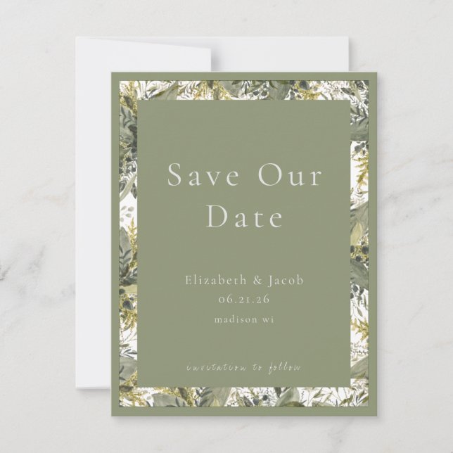 Botanical Watercolor Greenery Save the Date (Front)