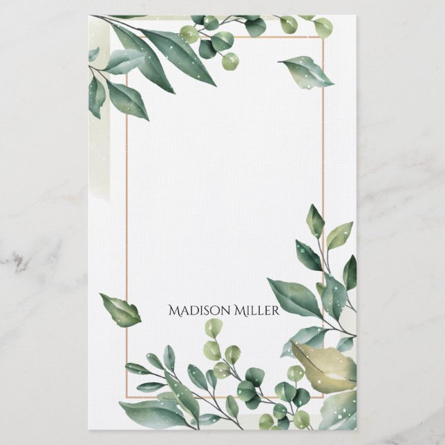 Botanical Watercolor Greenery Stationery (Front)