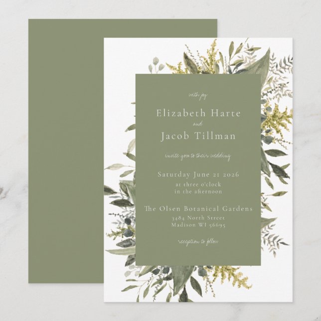 Botanical Watercolor Greenery Wedding Invitation (Front/Back)