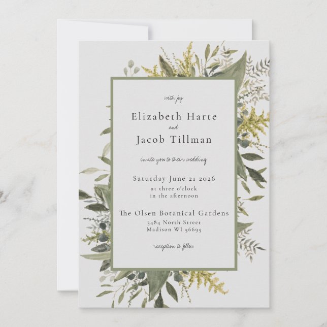 Botanical Watercolor Greenery Wedding Invitation (Front)