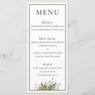 Botanical Watercolor Greenery Wedding Menu