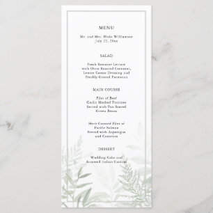 Botanical Watercolor Greenery Wedding Menu