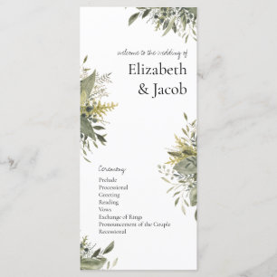 Botanical Watercolor Greenery Wedding Program