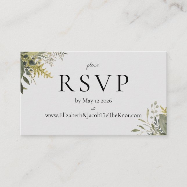 Botanical Watercolor Greenery Wedding RSVP Card (Front)