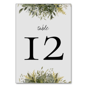 Botanical Watercolor Greenery Wedding Table Number