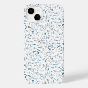 Botanical watercolor grey blue leaves on white Case-Mate iPhone 14 plus case