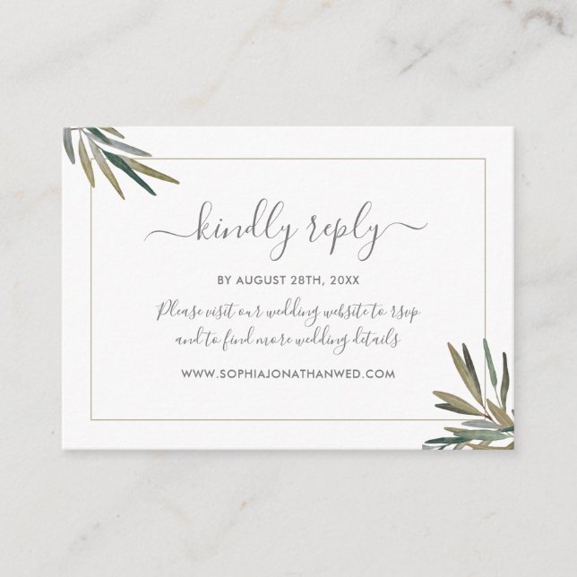 Botanical Watercolor Herb Wedding Website RSVP Enclosure Card (Front)