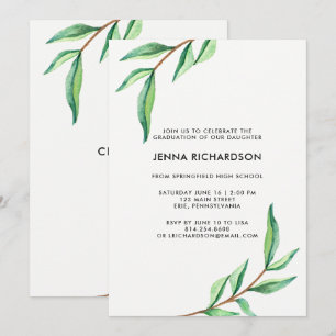 Botanical Watercolor Leaves   Graduation Party Invitation