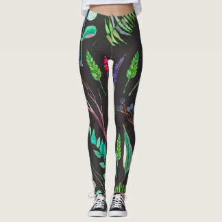 Botanical watercolor leaves leggings