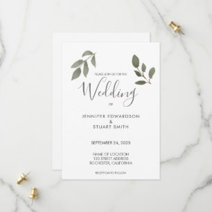 Botanical watercolor leaves wedding invitation
