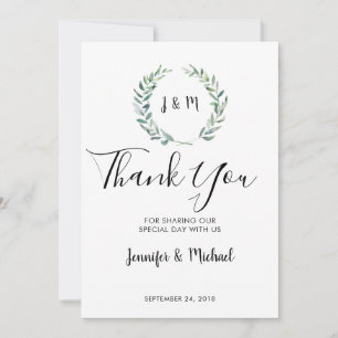 Botanical watercolor leaves wedding thank you card