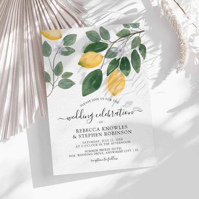 Botanical Watercolor Lemon & Foliage Wedding Invitation (Creator Uploaded)