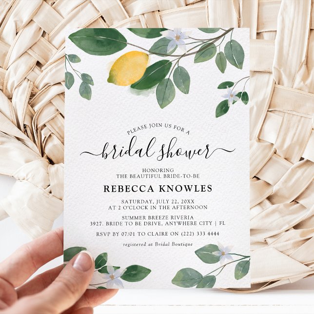 Botanical Watercolor Lemon Greenery Bridal Shower Invitation (Creator Uploaded)