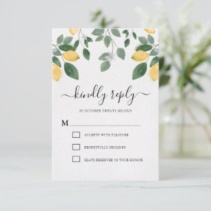 Botanical Watercolor Lemon & Greenery Wedding RSVP Card