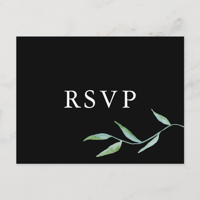 Botanical Watercolor Modern Black RSVP Invitation Postcard (Front)
