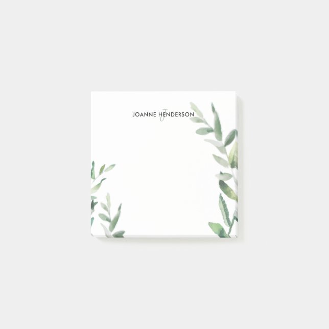 Botanical Watercolor olive branch monogram name Post-it Notes (Front)