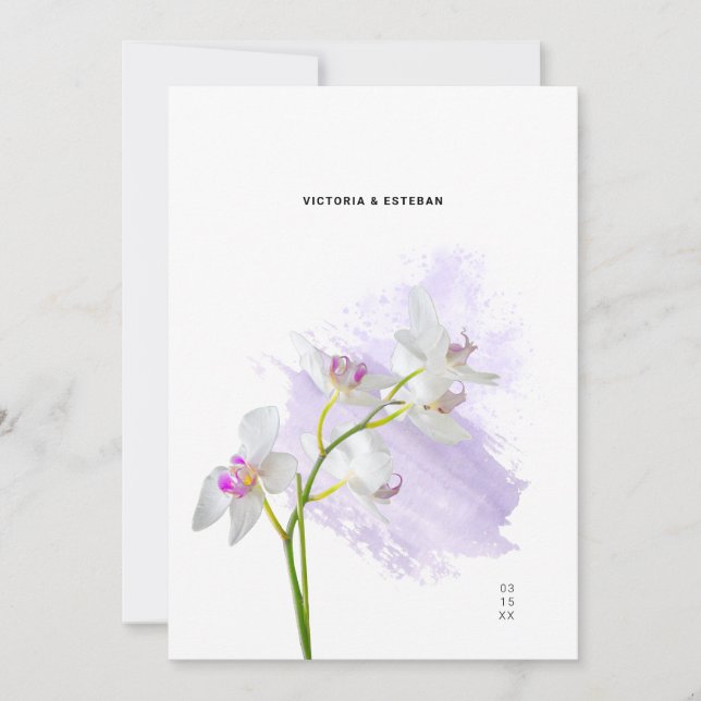 Botanical Watercolor Orchid Wedding Invitation (Front)