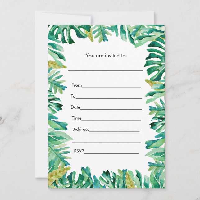 Botanical Watercolor Painted Invitation Fill In (Front)