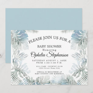 Botanical Watercolor Pale Dusty Blue Shower Invitation