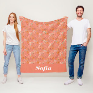 Botanical watercolor pattern custom pink orange fleece blanket