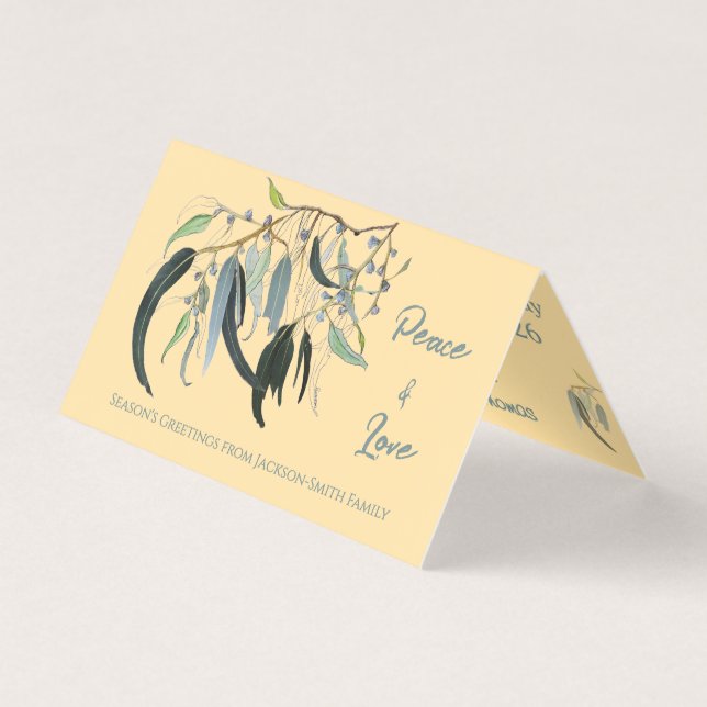 Botanical Watercolor Peace Love Christmas Card (Front)