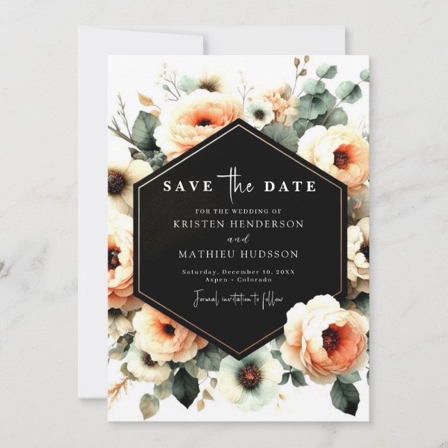 Botanical Watercolor Peach Wedding Save The Date (Front)