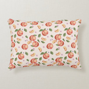 Botanical Watercolor Peaches & Blossoms Decorative Cushion