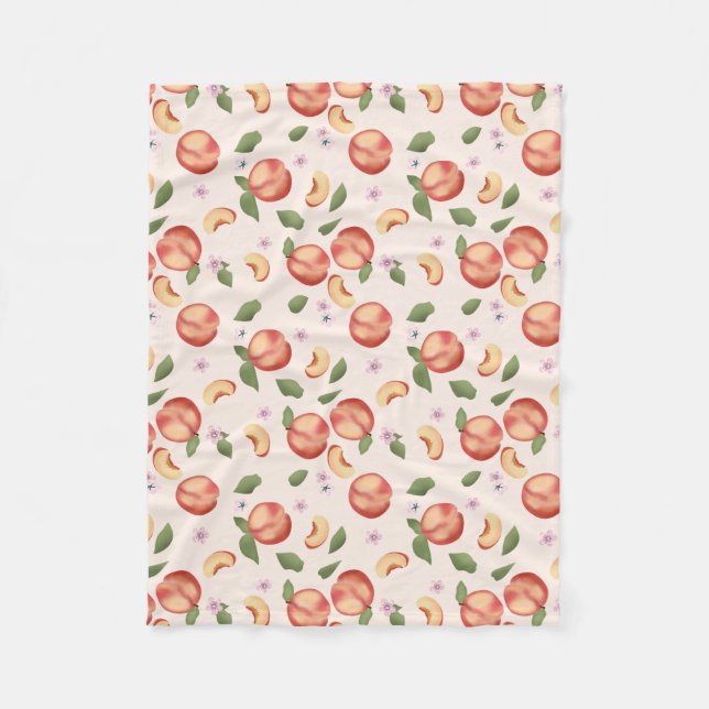 Botanical Watercolor Peaches & Blossoms  Fleece Blanket (Front)