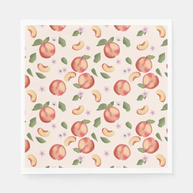 Botanical Watercolor Peaches & Blossoms  Napkin (Front)