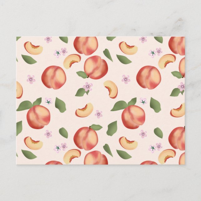 Botanical Watercolor Peaches & Blossoms  Postcard (Front)