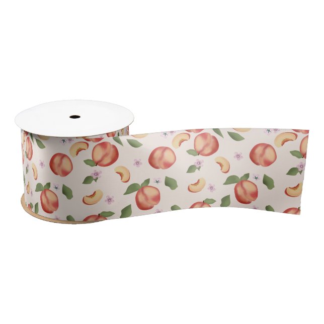Botanical Watercolor Peaches & Blossoms  Satin Ribbon (Spool)