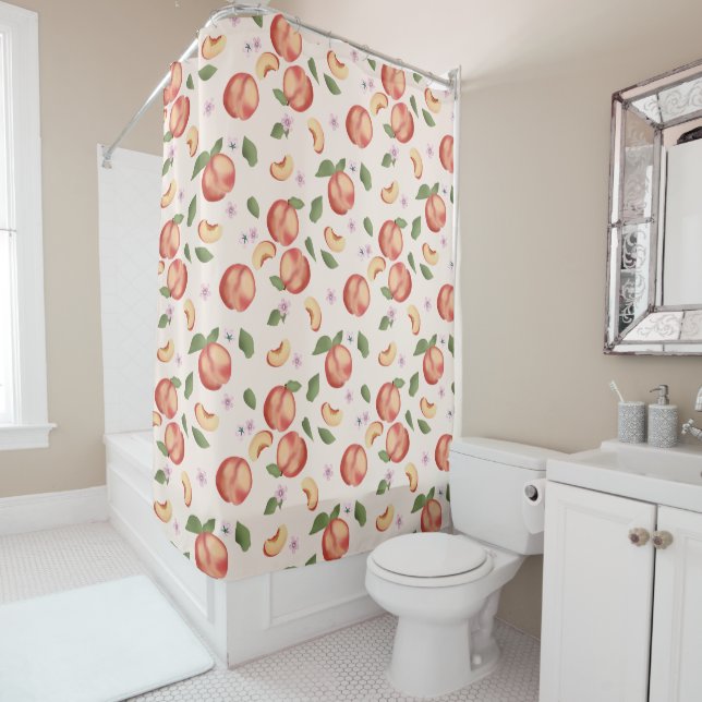 Botanical Watercolor Peaches & Blossoms  Shower Curtain (In Situ)