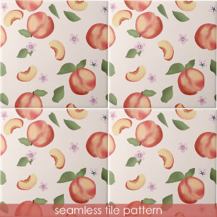 Botanical Watercolor Peaches & Blossoms  Tile