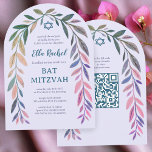 Botanical Watercolor QR Code Bar Bat Mitzvah Arch Invitation<br><div class="desc">Perfect card to announce a bat mitzvah, bar mitzvah or other Jewish celebration! Hand drawn delicate leaf trame art for you! FULLY CUSTOMIZABLE! Click on “Personalize” above to edit the text and add your link to the QR code. Click "edit using design tool" to adjust the fonts, colors and placements....</div>