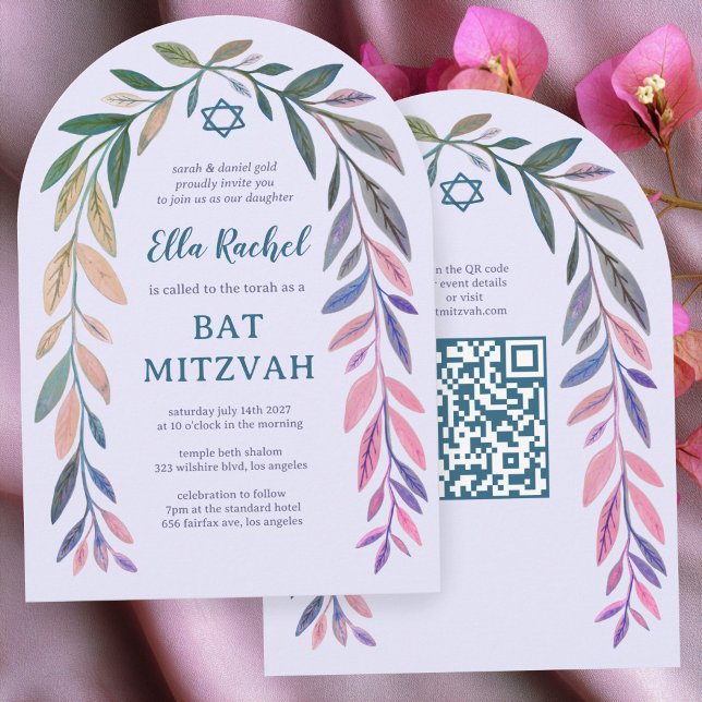 Botanical Watercolor QR Code Bar Bat Mitzvah Arch Invitation (Botanical Watercolor QR Code Bar Bat Mitzvah Arch Invitation
)