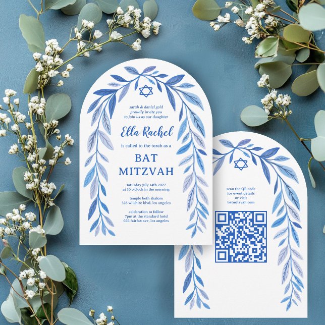 Botanical Watercolor QR Code Bar Bat Mitzvah Arch Invitation (Botanical Watercolor QR Code Bar Bat Mitzvah Arch Invitation
)