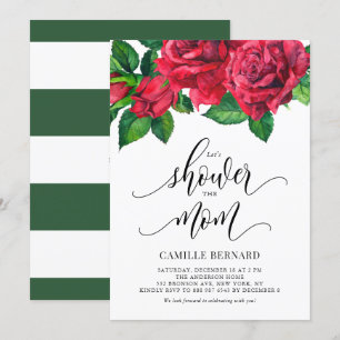 Botanical Watercolor Red Roses Girl Baby Shower Invitation