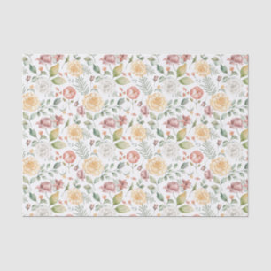 Botanical Watercolor Roses and Greenery Pattern Tissue Paper