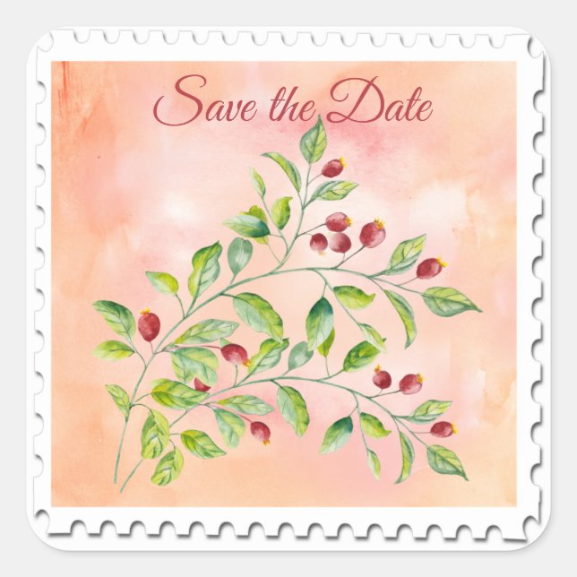 Botanical Watercolor Save the Date Square Sticker (Front)