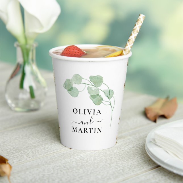 Botanical Watercolor Script Wedding  Paper Cups (Insitu)