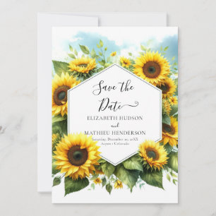 Botanical Watercolor Sunflower Wedding Save The Date