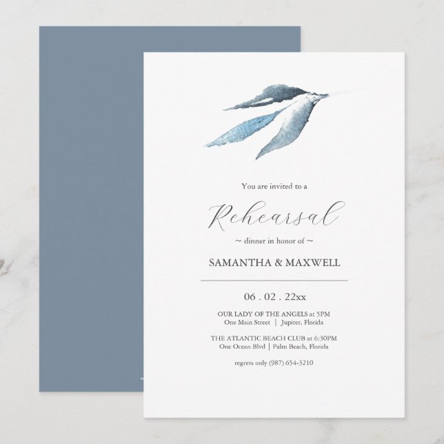 Botanical Watercolor Wedding Rehearsal Dinner Invitation (Front/Back)