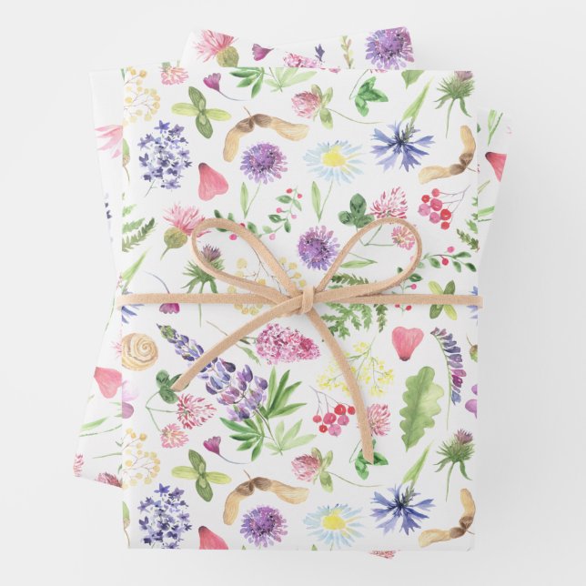 Botanical Watercolor Wildflower Gift Wrapping Paper Sheet (In situ)
