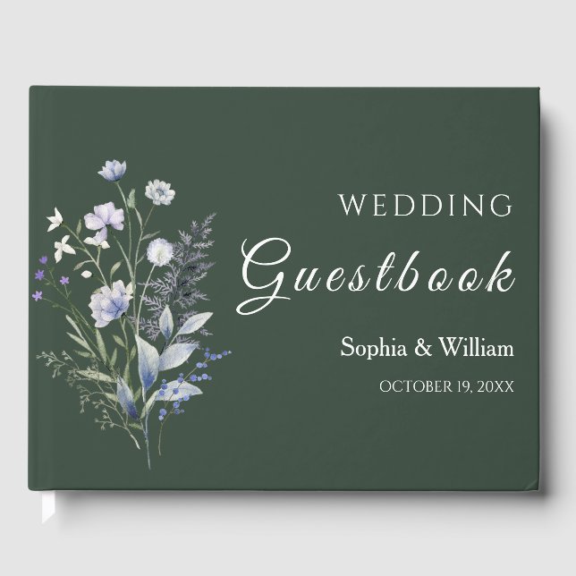 Botanical Watercolor Wildflower Theme Wedding Guest Book (Front)